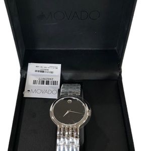 Movado mens black faced watch still new condition
